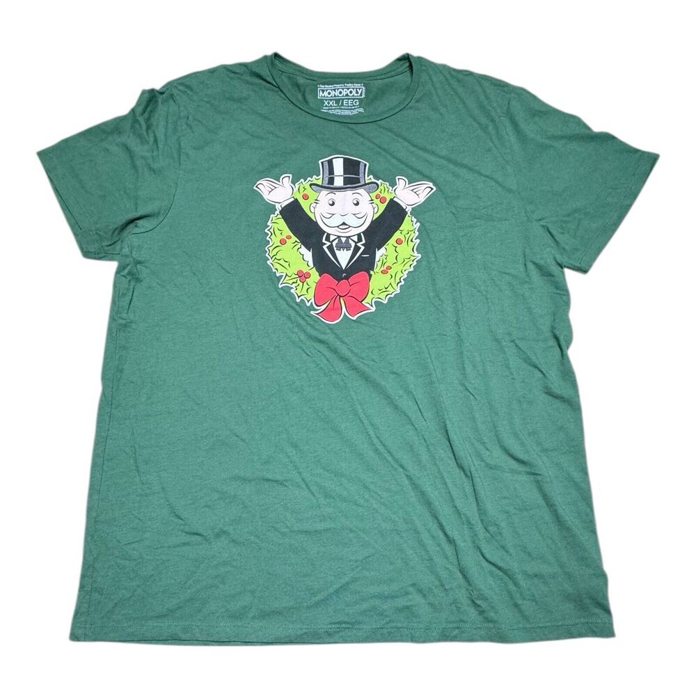 T Shirt‎ Mr Monopoly Board Game Character Christmas Holiday Wreath Old Navy XXL